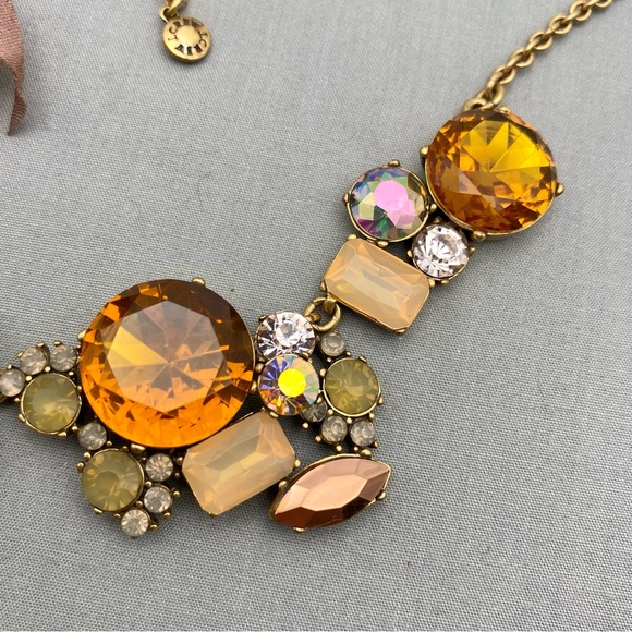 J. Crew Amber & Clear Crystal Cluster Necklace With Brown Bow Accent - Picture 6 of 12